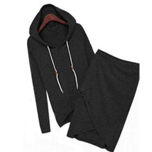 Load image into Gallery viewer, Oufisun Autumn Spring Solid Long Sleeve Hooded Women Two Sets Elegant Causal Elastic Waist Irregular Simple Femme Suit - Ole Misc.