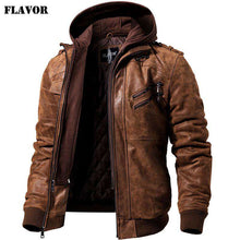 Load image into Gallery viewer, Men's Real Leather Jacket Men Motorcycle Removable Hood winter coat - Ole Misc.
