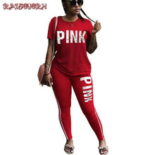 Load image into Gallery viewer, RAISEVERN PINK Letter Print Tracksuits Women Two Piece Set Spring Street t-shirt Tops and Jogger Set Suits Casual 2pcs Outfits - Ole Misc.