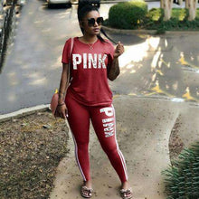 Load image into Gallery viewer, RAISEVERN PINK Letter Print Tracksuits Women Two Piece Set Spring Street t-shirt Tops and Jogger Set Suits Casual 2pcs Outfits - Ole Misc.