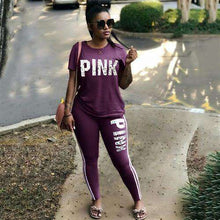 Load image into Gallery viewer, RAISEVERN PINK Letter Print Tracksuits Women Two Piece Set Spring Street t-shirt Tops and Jogger Set Suits Casual 2pcs Outfits - Ole Misc.