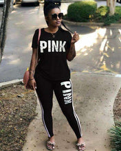 Load image into Gallery viewer, RAISEVERN PINK Letter Print Tracksuits Women Two Piece Set Spring Street t-shirt Tops and Jogger Set Suits Casual 2pcs Outfits - Ole Misc.