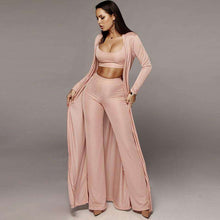 Load image into Gallery viewer, Women Knitted 3 Piece Set Spaghetti Strap Crop Top High Waist Pant Long Sleeve Cardigan Overcoat Suits Belt Autumn Streetwear - Ole Misc.