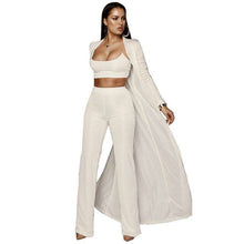 Load image into Gallery viewer, Women Knitted 3 Piece Set Spaghetti Strap Crop Top High Waist Pant Long Sleeve Cardigan Overcoat Suits Belt Autumn Streetwear - Ole Misc.