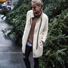 Load image into Gallery viewer, Lossky Woolen Blend Women Long Sleeve Stitching Autumn Winter Long Coat Turtleneck Zipper Warm Plush Outwear Streetwear Feminino - Ole Misc.