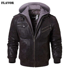 Load image into Gallery viewer, Men's Real Leather Jacket Men Motorcycle Removable Hood winter coat - Ole Misc.