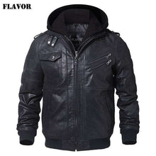 Load image into Gallery viewer, Men's Real Leather Jacket Men Motorcycle Removable Hood winter coat - Ole Misc.