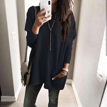 Load image into Gallery viewer, Women Autumn Winter Loose Solid O Neck Pockets Long Sleeve Sweater Female Plus Size Casual European Bottoming Knitwear SJ3547E - Ole Misc.