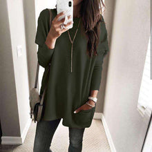 Load image into Gallery viewer, Women Autumn Winter Loose Solid O Neck Pockets Long Sleeve Sweater Female Plus Size Casual European Bottoming Knitwear SJ3547E - Ole Misc.