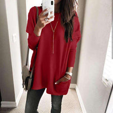 Load image into Gallery viewer, Women Autumn Winter Loose Solid O Neck Pockets Long Sleeve Sweater Female Plus Size Casual European Bottoming Knitwear SJ3547E - Ole Misc.