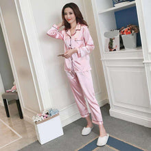 Load image into Gallery viewer, Women Silk Pajama Satin ladies Pajamas Sets Long Sleeves Turn-down Collar Pocket Decor with Button Top+Pants Women Silk Pajamas - Ole Misc.