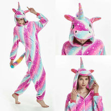 Load image into Gallery viewer, 2019  Adults Animal Pajamas Sets Cartoon Sleepwear Unicorn Onesies Stitch Kigurumi Unicornio Women Men Warm Flannel Hooded - Ole Misc.