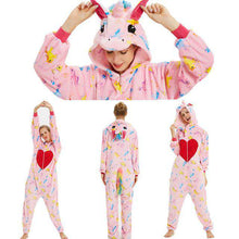Load image into Gallery viewer, 2019  Adults Animal Pajamas Sets Cartoon Sleepwear Unicorn Onesies Stitch Kigurumi Unicornio Women Men Warm Flannel Hooded - Ole Misc.