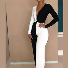 Load image into Gallery viewer, Color block Twisted Women Clubwear 2PCS New Lady Sexy Skinny Bodycon Long Sleeve Tops &amp; Pants Sets Clubwear Romper V Neck Suits - Ole Misc.