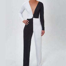 Load image into Gallery viewer, Color block Twisted Women Clubwear 2PCS New Lady Sexy Skinny Bodycon Long Sleeve Tops &amp; Pants Sets Clubwear Romper V Neck Suits - Ole Misc.