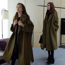 Load image into Gallery viewer, 2019 Autumn and Winter new womens long woolen coat green army woolen coat female long section Korean version of the fashion coat - Ole Misc.
