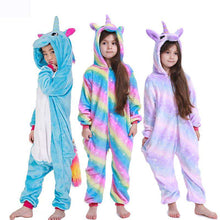 Load image into Gallery viewer, Kids Kigurumi Onesie Unicorn Pajamas For Children Animal Cartoon Blanket Sleepers Baby Costume Winter Boy Girl Licorne Jumspuit - Ole Misc.