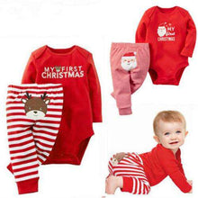 Load image into Gallery viewer, 2 PCS Fashion Baby Christmas Costume Newborn Girls Stripes Long Sleeve  Baby Rompers Jumpsuit  Outfit Casual Clothes - Ole Misc.