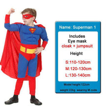 Load image into Gallery viewer, Kids Boys Muscle Batman Costumes With Mask Cloak Movie Character Superhero Cosplay Halloween Masquerade Evening Superman Role Pl - Ole Misc.