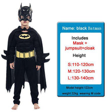 Load image into Gallery viewer, Kids Boys Muscle Batman Costumes With Mask Cloak Movie Character Superhero Cosplay Halloween Masquerade Evening Superman Role Pl - Ole Misc.