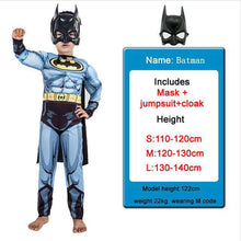 Load image into Gallery viewer, Kids Boys Muscle Batman Costumes With Mask Cloak Movie Character Superhero Cosplay Halloween Masquerade Evening Superman Role Pl - Ole Misc.