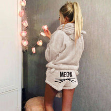 Load image into Gallery viewer, Women Winter Warm Pajamas Suit Plush Hoodie Cute Cartoon Cat Pattern Shorts GDD99 - Ole Misc.