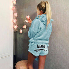 Load image into Gallery viewer, Women Winter Warm Pajamas Suit Plush Hoodie Cute Cartoon Cat Pattern Shorts GDD99 - Ole Misc.