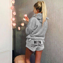 Load image into Gallery viewer, Women Winter Warm Pajamas Suit Plush Hoodie Cute Cartoon Cat Pattern Shorts GDD99 - Ole Misc.
