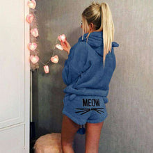 Load image into Gallery viewer, Women Winter Warm Pajamas Suit Plush Hoodie Cute Cartoon Cat Pattern Shorts GDD99 - Ole Misc.