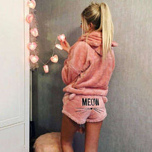 Load image into Gallery viewer, Women Winter Warm Pajamas Suit Plush Hoodie Cute Cartoon Cat Pattern Shorts GDD99 - Ole Misc.