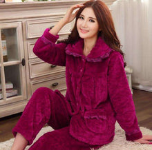 Load image into Gallery viewer, Winter Thick Flannel Women Pajamas Sets Velvet Autumn Warm Sleepwear Female Pyjamas Homewear Thick Home Suit - Ole Misc.