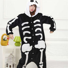Load image into Gallery viewer, Skull Kigurumi Onesie Adult Women Scary Skeleton Pajamas Flannel Warm Loose Soft Sleepwear Onepiece Winter Jumpsuit Cosplay - Ole Misc.