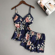 Load image into Gallery viewer, QWEEK Sleep Lounge Pajama Set Sexy Satin Sleepwear Women Summer Pyjama Femme Fashion Flower Pajamas for Women with Chest Pad - Ole Misc.