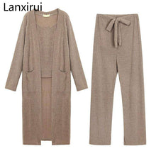 Load image into Gallery viewer, 2018 Casual Tracksuit Women 3 Pieces Set Knitted Pullover Sweaters Tops Deep V-neck Long Sleeve Sweatshirt Pants Women's Sets - Ole Misc.