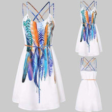 Load image into Gallery viewer, KANCOOLD dress Women Casual Printed Feathers Pattern Dress Cami Strap Loose Sashes fashion Mini dress women 2018jul20 - Ole Misc.