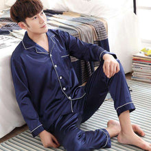 Load image into Gallery viewer, 2018 Black Silk Men Pajama Sets Sleep Solid Satin Sleepwear Men Summer Suit Full Sleeve Silk Pyjama Men Pyjamas Male XL XXL XXXL - Ole Misc.