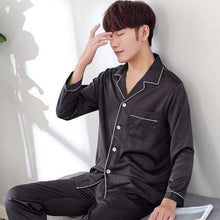 Load image into Gallery viewer, 2018 Black Silk Men Pajama Sets Sleep Solid Satin Sleepwear Men Summer Suit Full Sleeve Silk Pyjama Men Pyjamas Male XL XXL XXXL - Ole Misc.