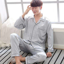 Load image into Gallery viewer, 2018 Black Silk Men Pajama Sets Sleep Solid Satin Sleepwear Men Summer Suit Full Sleeve Silk Pyjama Men Pyjamas Male XL XXL XXXL - Ole Misc.