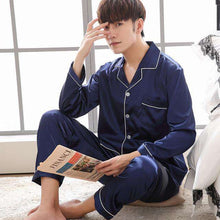 Load image into Gallery viewer, 2018 Black Silk Men Pajama Sets Sleep Solid Satin Sleepwear Men Summer Suit Full Sleeve Silk Pyjama Men Pyjamas Male XL XXL XXXL - Ole Misc.