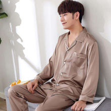 Load image into Gallery viewer, 2018 Black Silk Men Pajama Sets Sleep Solid Satin Sleepwear Men Summer Suit Full Sleeve Silk Pyjama Men Pyjamas Male XL XXL XXXL - Ole Misc.