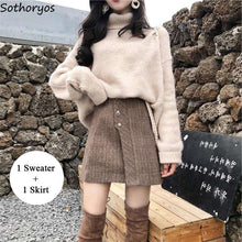 Load image into Gallery viewer, Women Sets Turtleneck Long Sleeved Loose Simple All-match Clothing Korean Style Elegant Skirt  2 Piece Outfits for Womens Set - Ole Misc.