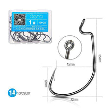 Load image into Gallery viewer, DONQL 10pcs/ Set Fishing Hook Carbon Steel Wide Crank Offset Fishhook For Soft Worm Lure 5/0#-1# Bass Barbed Carp Fishing Hooks - Ole Misc.
