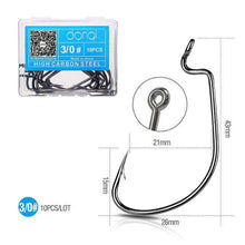 Load image into Gallery viewer, DONQL 10pcs/ Set Fishing Hook Carbon Steel Wide Crank Offset Fishhook For Soft Worm Lure 5/0#-1# Bass Barbed Carp Fishing Hooks - Ole Misc.
