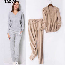 Load image into Gallery viewer, TAOVK Soft winter knitted Suit Women's Sets Streetwear V-neck Sweaters Elastic Band Pants two piece set 2 Piece Set house suit - Ole Misc.