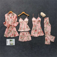 Load image into Gallery viewer, Daeyard Women's Pajamas Silk Floral Overall Print 5Pcs Pajama Set Satin Pyjamas - Ole Misc.