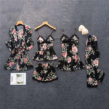 Load image into Gallery viewer, Daeyard Women's Pajamas Silk Floral Overall Print 5Pcs Pajama Set Satin Pyjamas - Ole Misc.
