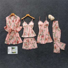 Load image into Gallery viewer, Daeyard Women's Pajamas Silk Floral Overall Print 5Pcs Pajama Set Satin Pyjamas - Ole Misc.