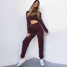 Load image into Gallery viewer, Tracksuit 2pcs Women Set Hoodies Crop Top Sweatshirt+Side Stripe Pants Hooded 2 Pieces Sets Women Clothing Suits Female - Ole Misc.
