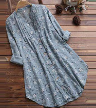 Load image into Gallery viewer, Womens Long Loose Blouses Stand Collar Pleated Floral Print Women Tops Long Sleeve Shirt Casual Tops Blouse Plus Size Blusas - Ole Misc.