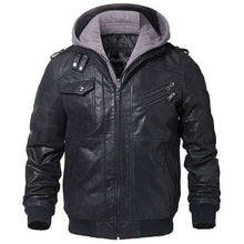 Load image into Gallery viewer, Men's Real Leather Jacket Men Motorcycle Removable Hood winter coat - Ole Misc.